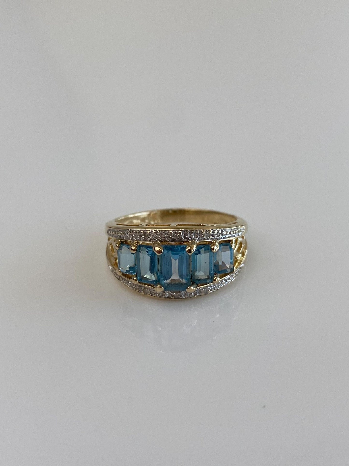 Vintage Solid 14k White & Yellow Gold Diamond Topaz Ring - Size 6