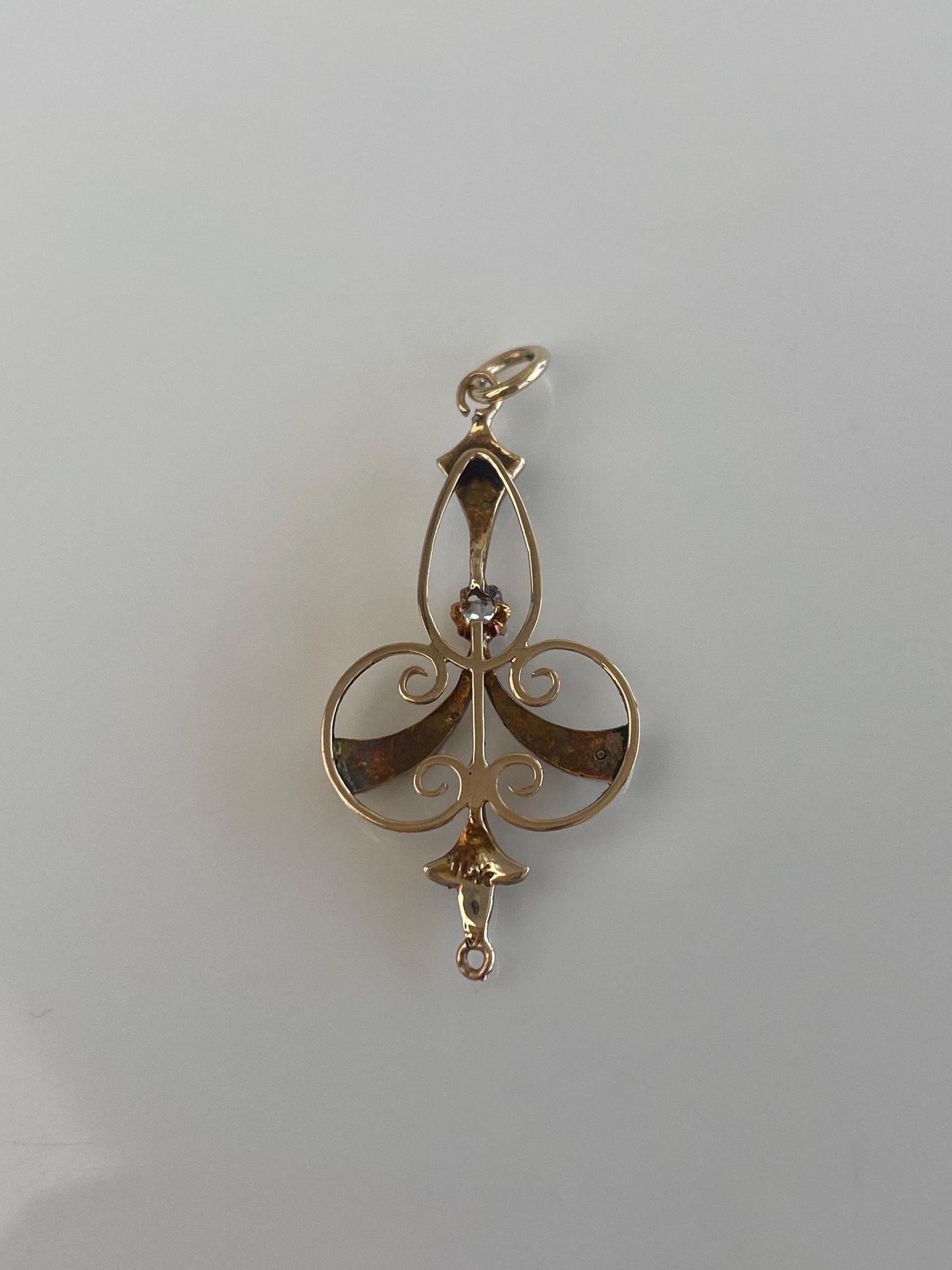 Vintage Solid 10k Yellow Gold Diamond Seed Pearls Filigree Charm