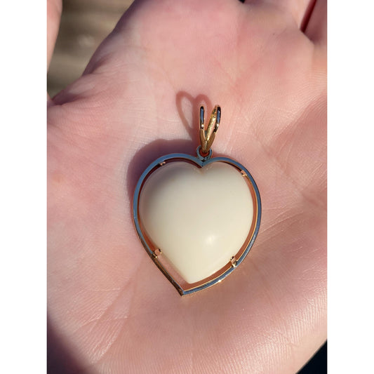 Vintage Solid 18k Yellow Gold White Resin Heart Charm