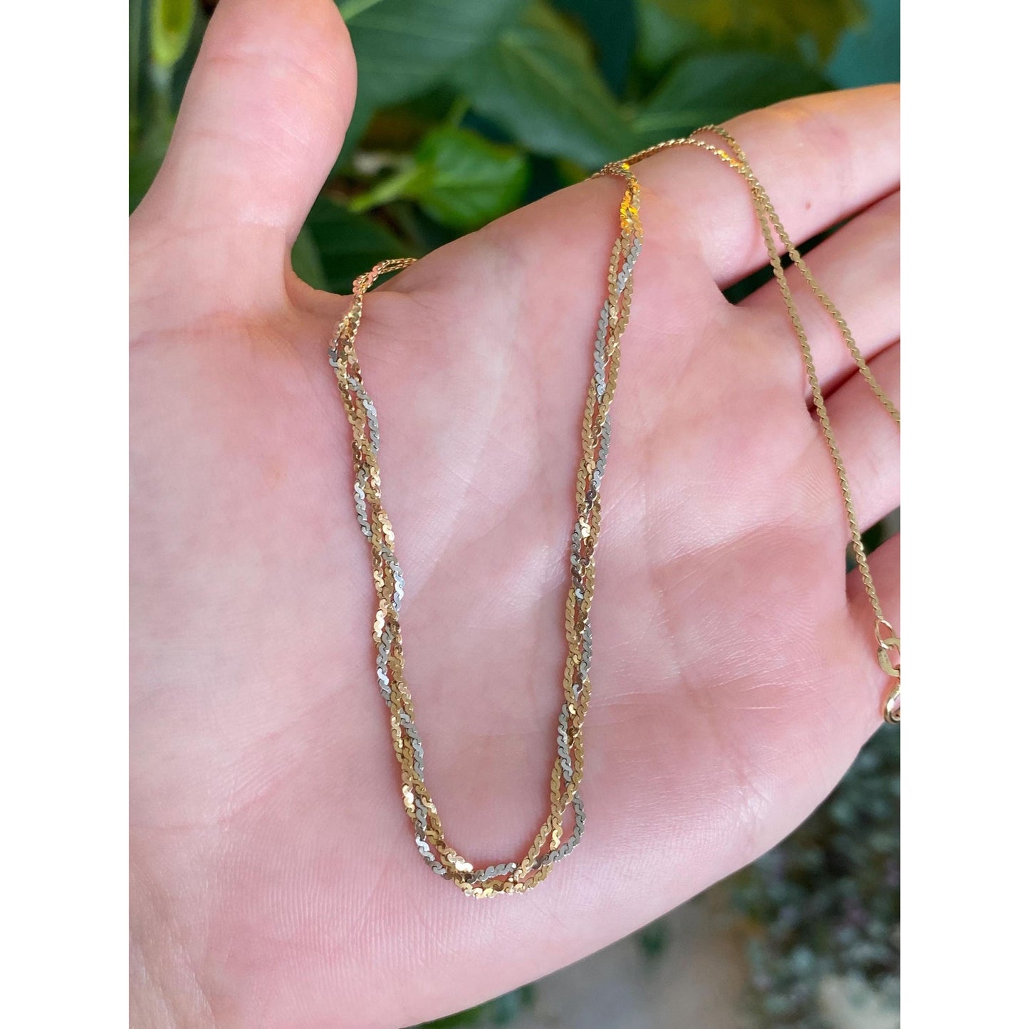 Vintage Solid 14k Tri Tone Gold Braided Serpentine Chain Necklace - 16.25 inches