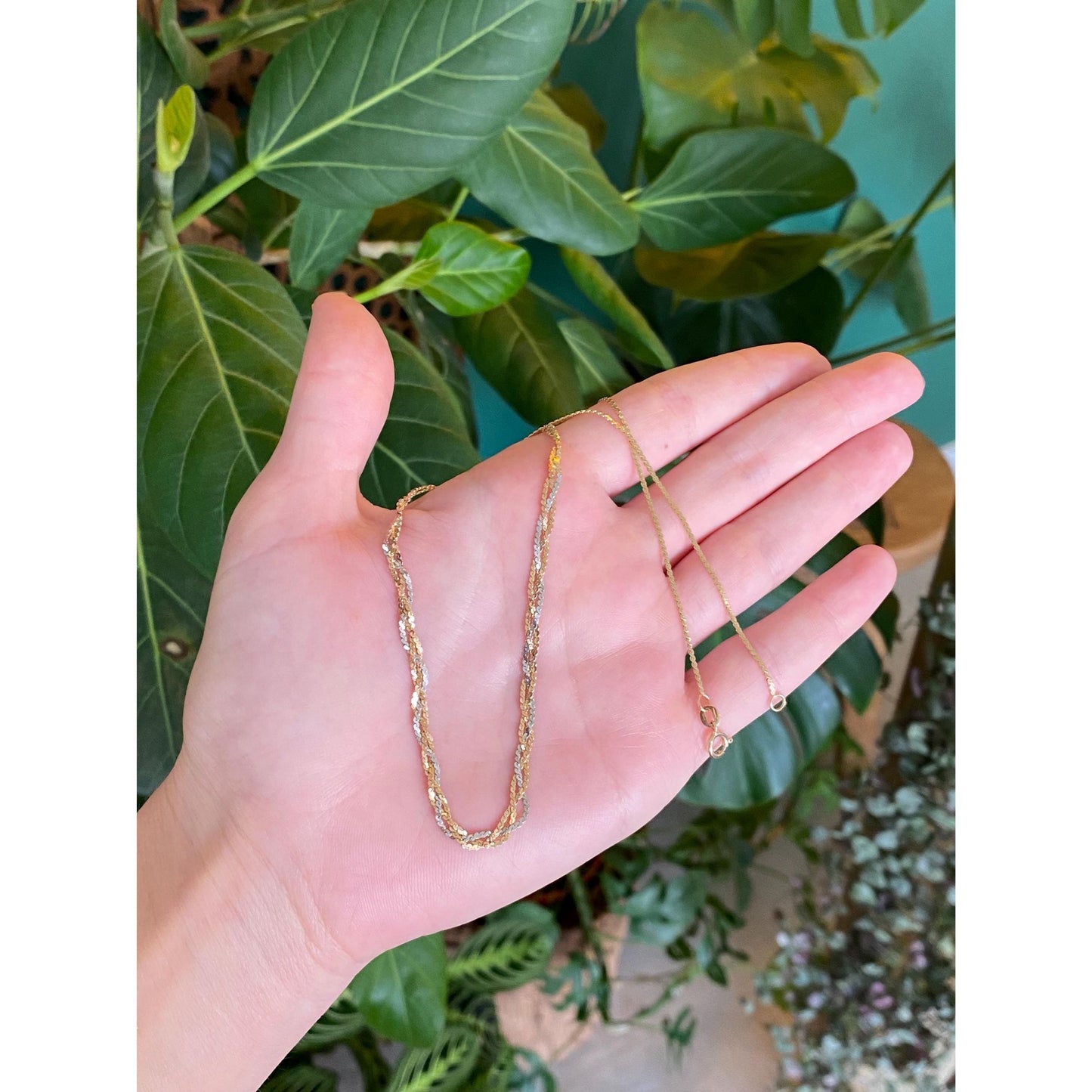 Vintage Solid 14k Tri Tone Gold Braided Serpentine Chain Necklace - 16.25 inches