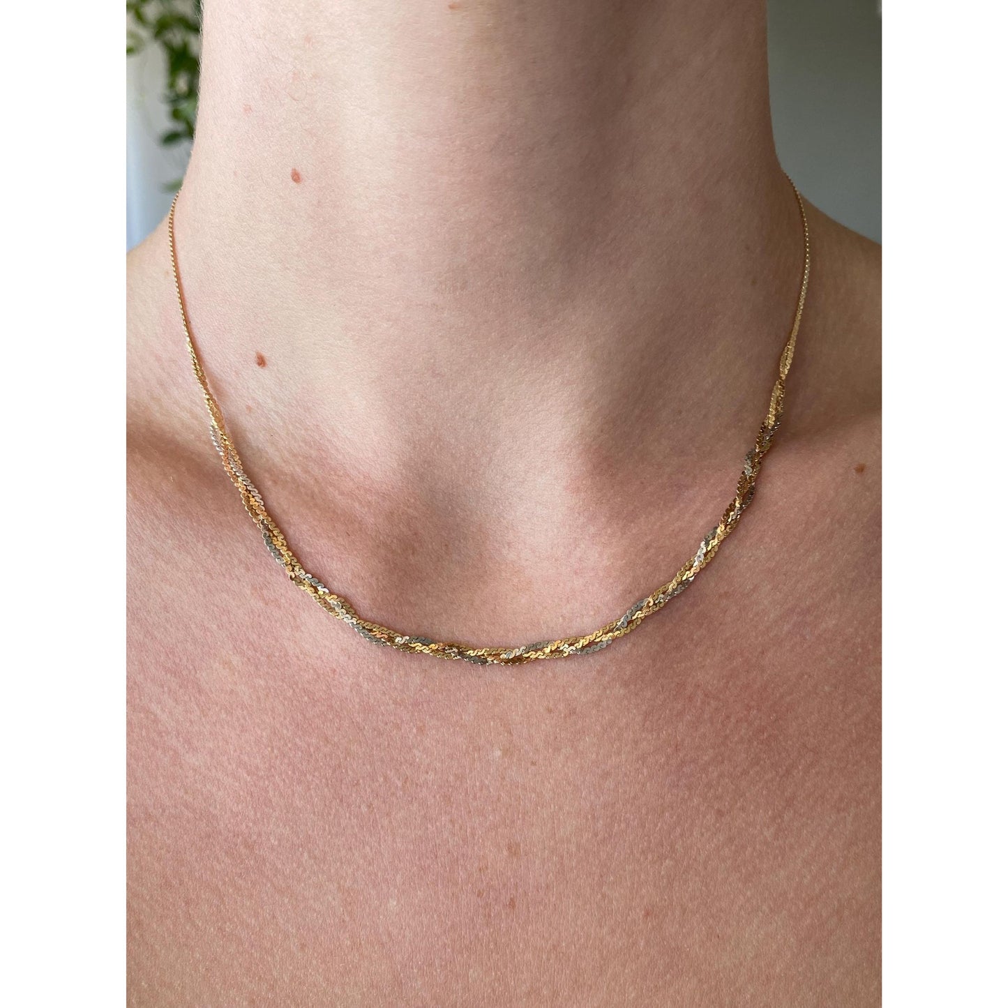 Vintage Solid 14k Tri Tone Gold Braided Serpentine Chain Necklace - 16.25 inches