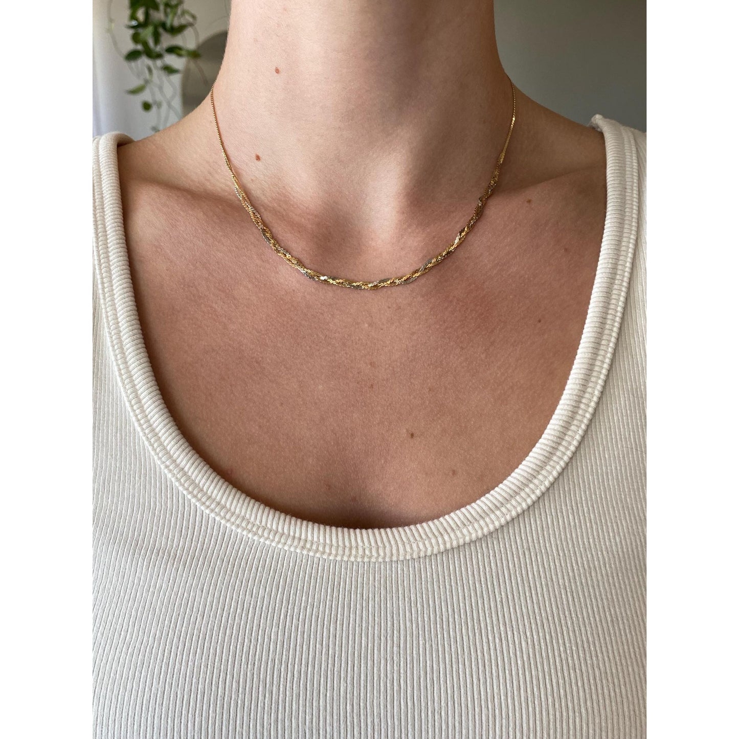 Vintage Solid 14k Tri Tone Gold Braided Serpentine Chain Necklace - 16.25 inches