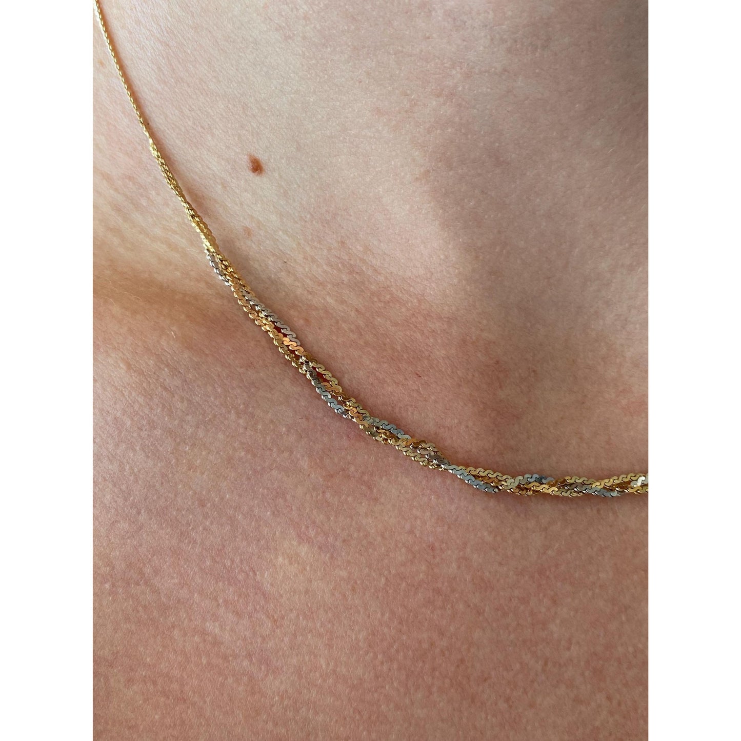 Vintage Solid 14k Tri Tone Gold Braided Serpentine Chain Necklace - 16.25 inches