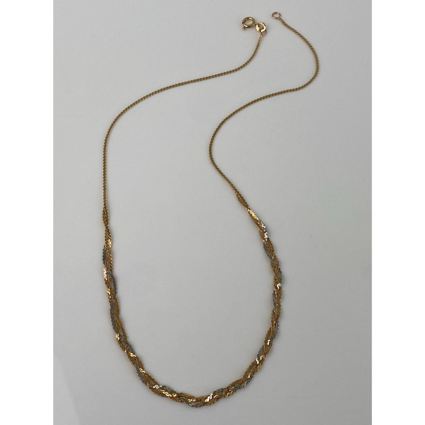 Vintage Solid 14k Tri Tone Gold Braided Serpentine Chain Necklace - 16.25 inches