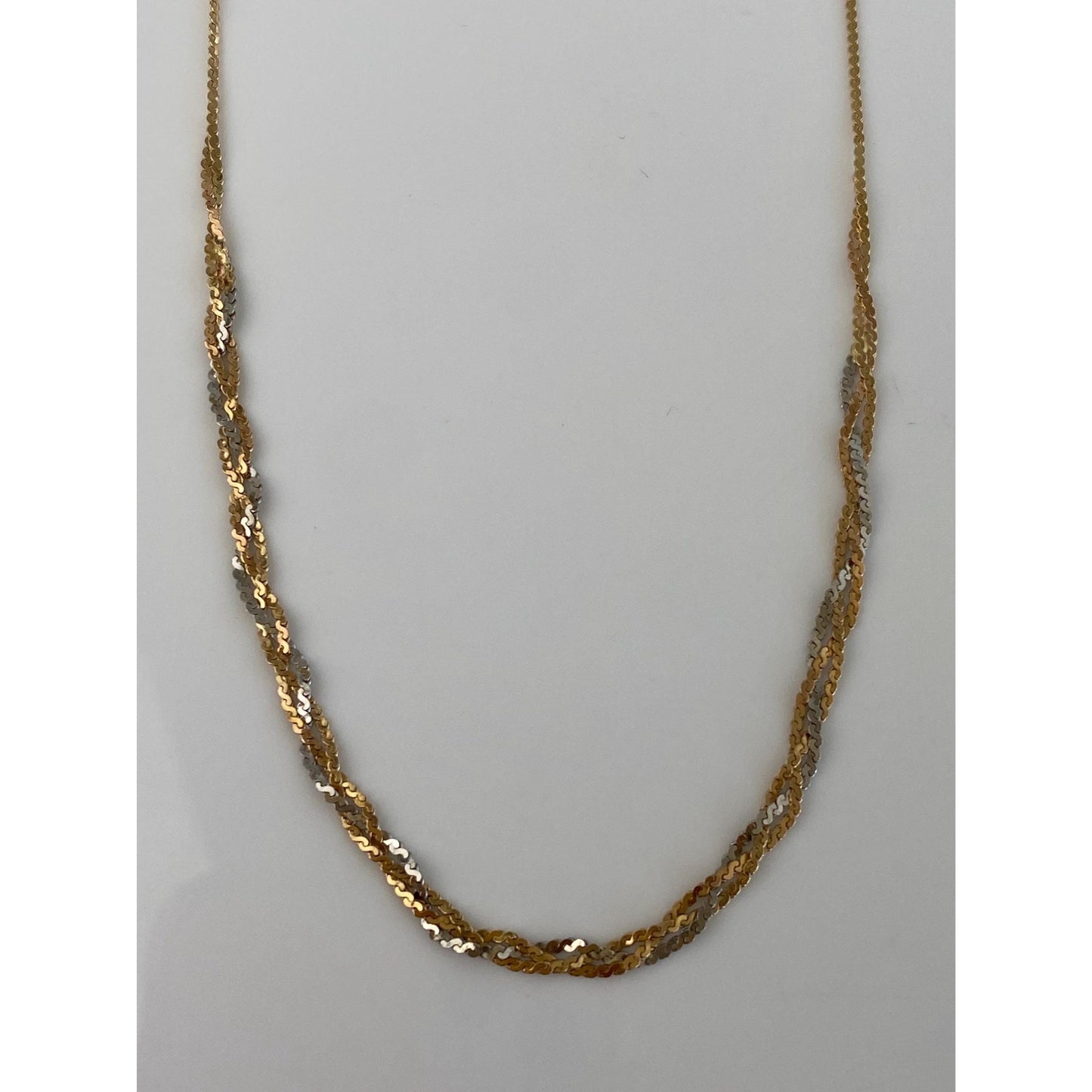 Vintage Solid 14k Tri Tone Gold Braided Serpentine Chain Necklace - 16.25 inches