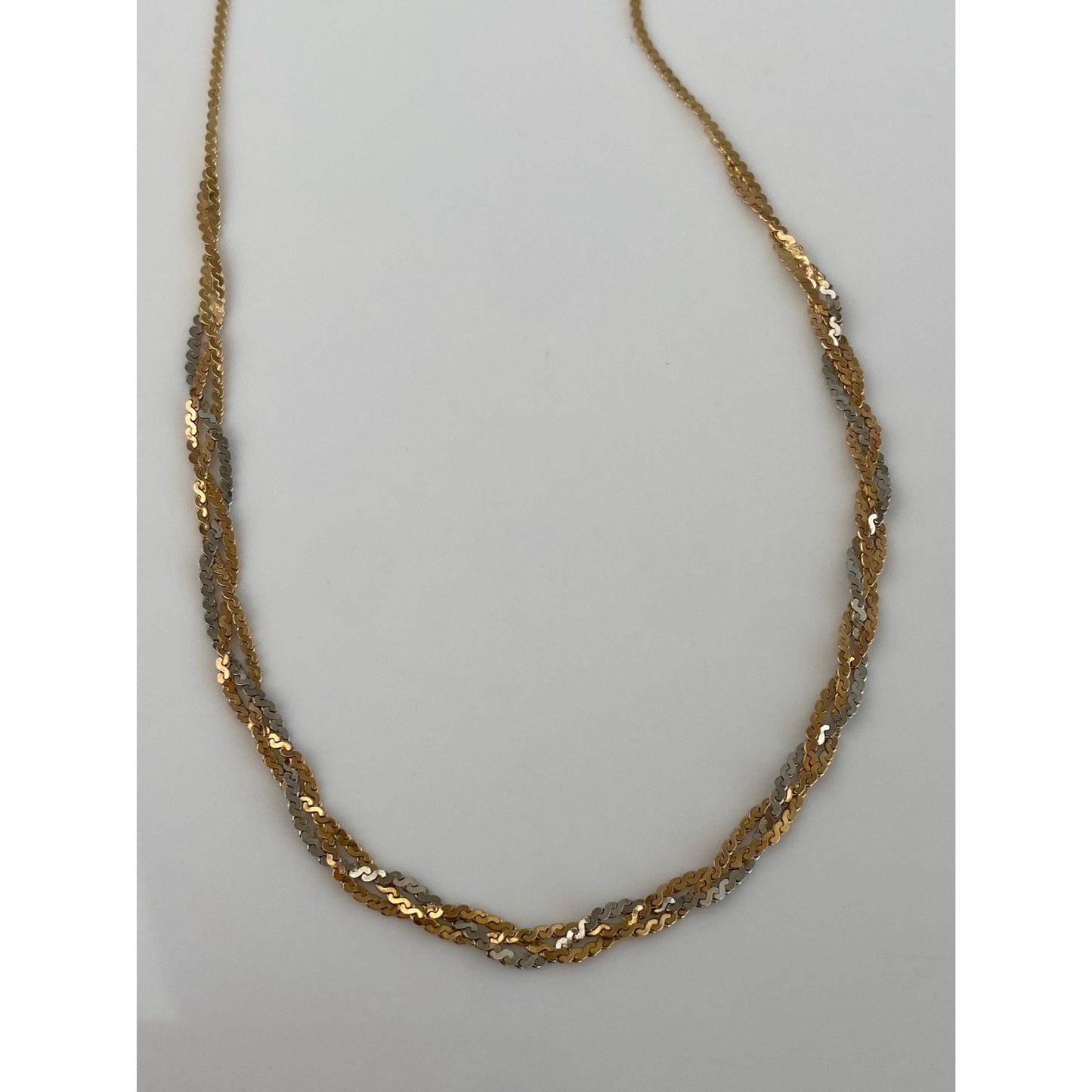 Vintage Solid 14k Tri Tone Gold Braided Serpentine Chain Necklace - 16.25 inches