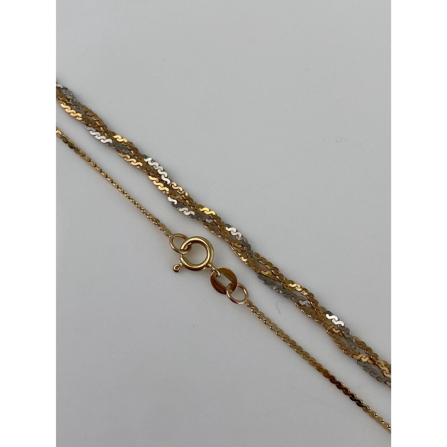 Vintage Solid 14k Tri Tone Gold Braided Serpentine Chain Necklace - 16.25 inches