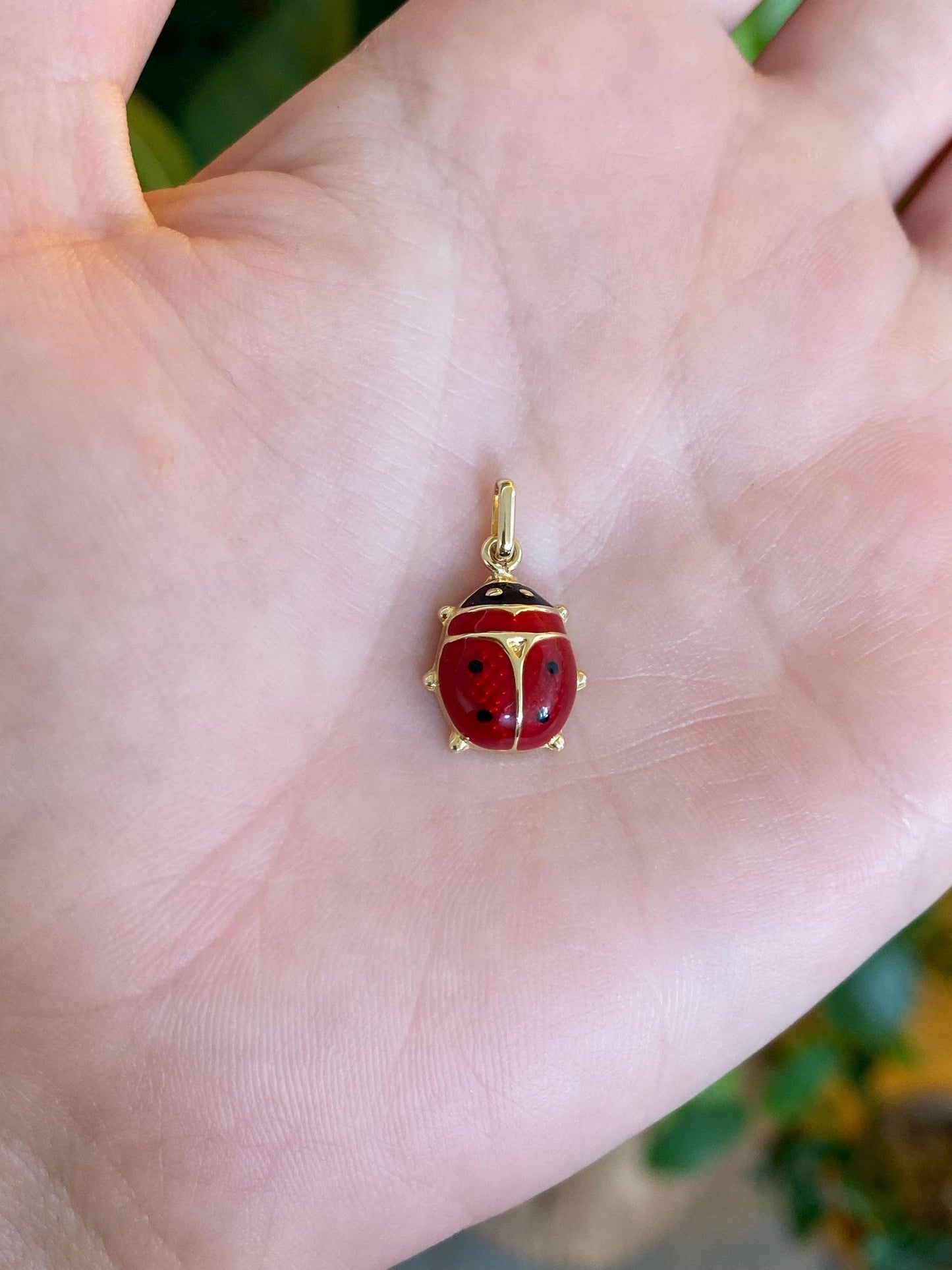 Vintage Solid 14k Yellow Gold Enamel Ladybug Charm