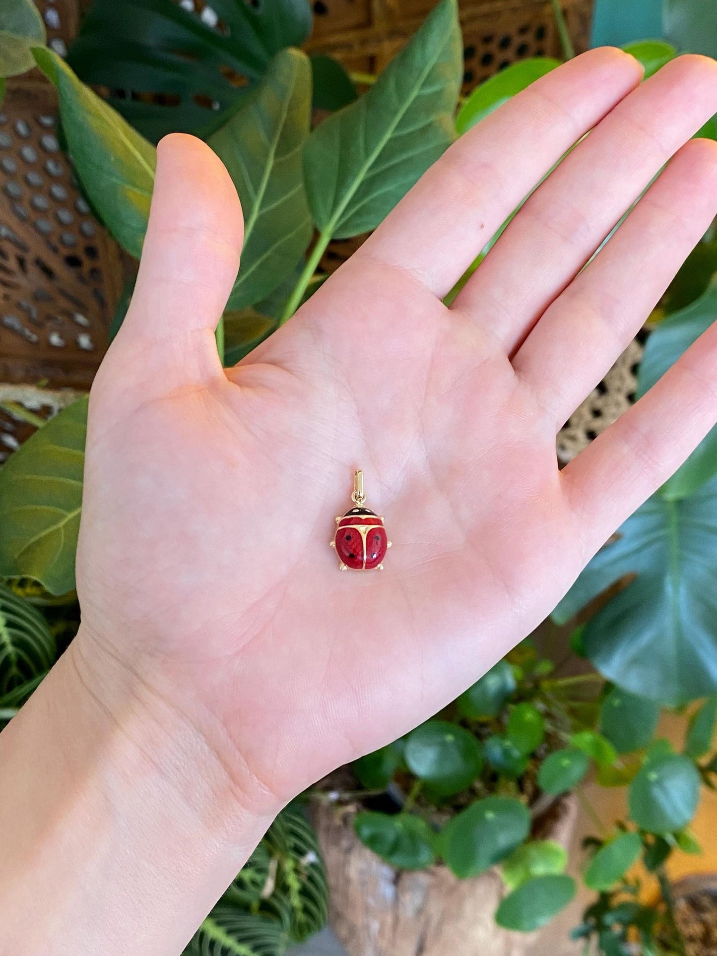 Vintage Solid 14k Yellow Gold Enamel Ladybug Charm