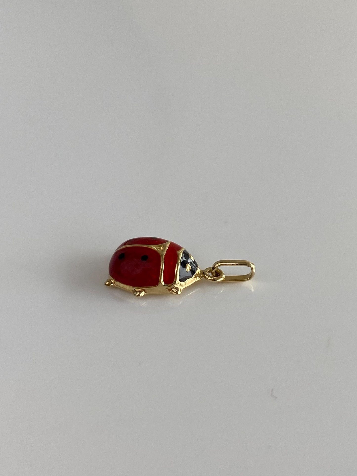 Vintage Solid 14k Yellow Gold Enamel Ladybug Charm
