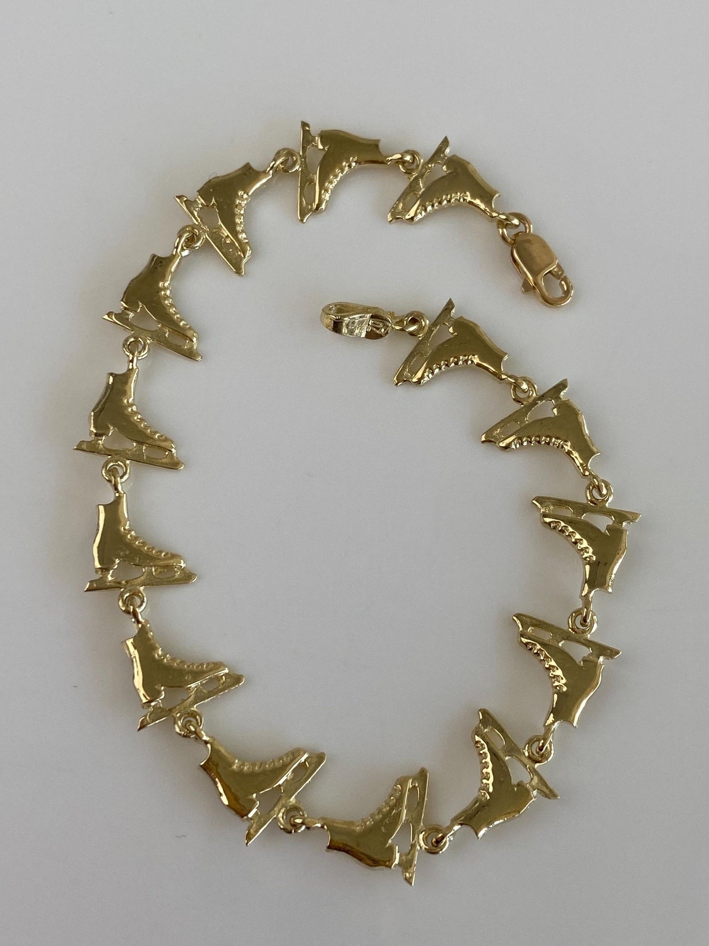 Vintage Solid 14k Yellow Gold Ice Skate Link Bracelet - 7 inches