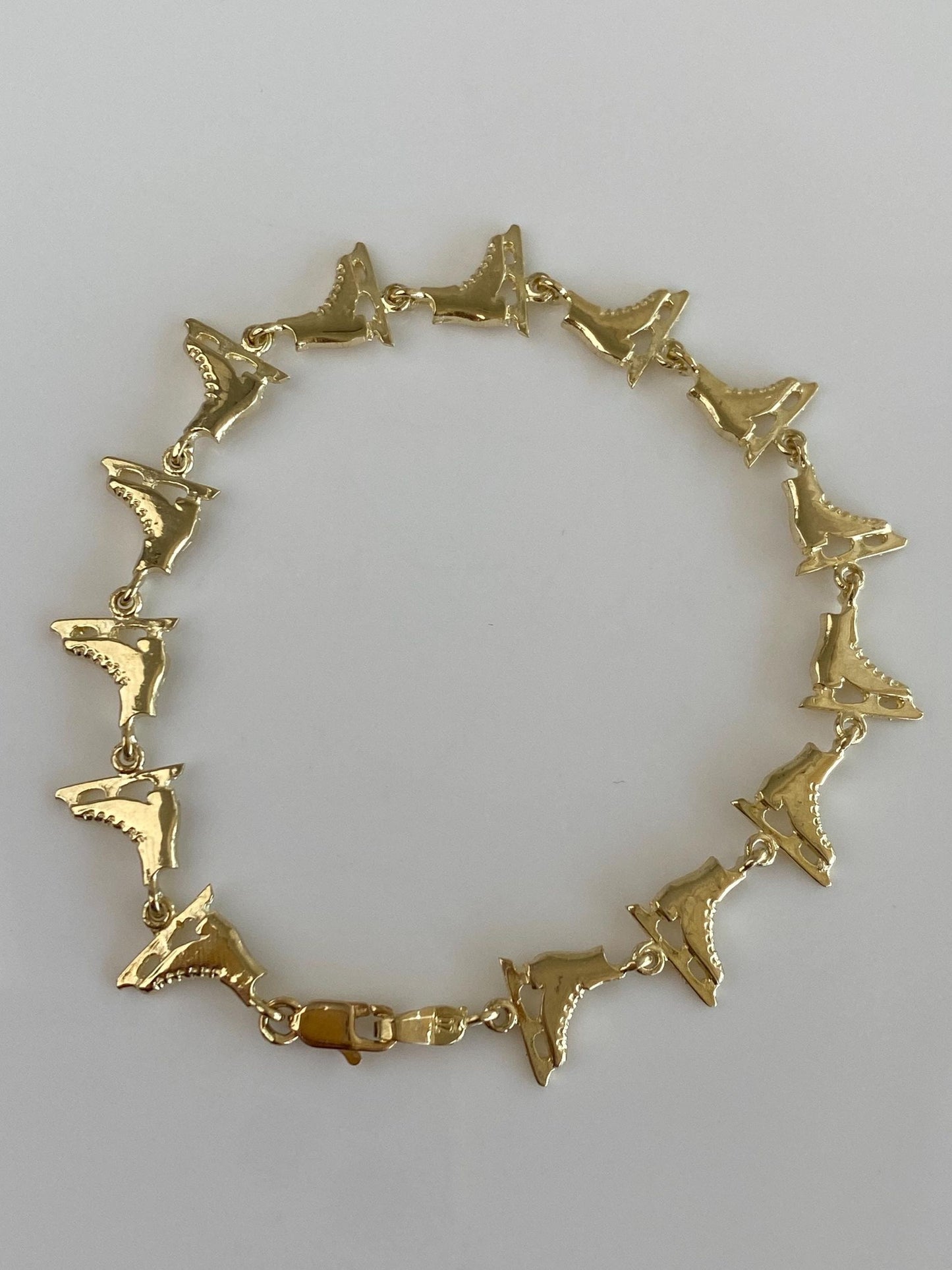 Vintage Solid 14k Yellow Gold Ice Skate Link Bracelet - 7 inches