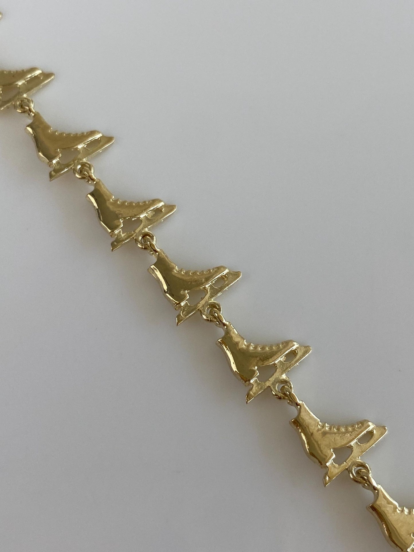 Vintage Solid 14k Yellow Gold Ice Skate Link Bracelet - 7 inches