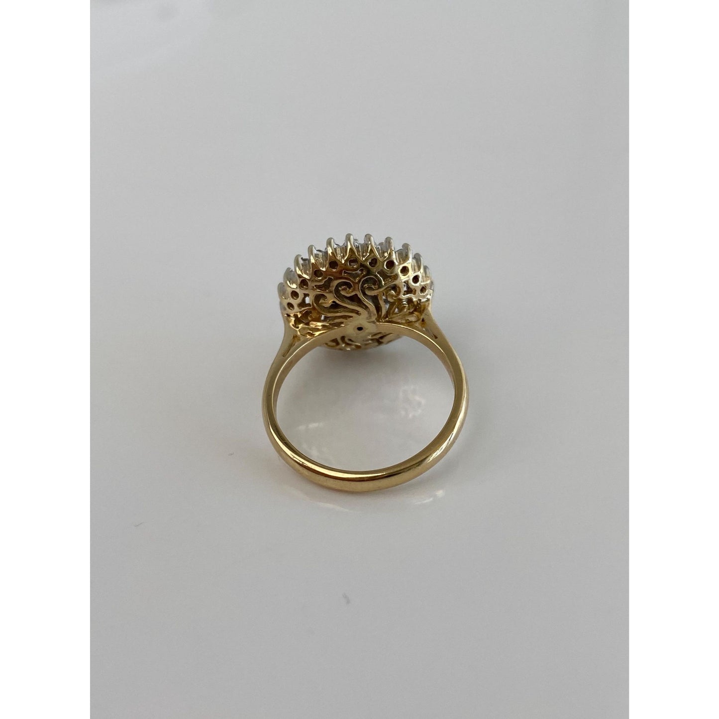 Vintage Solid 9k White & Yellow Gold Clear Quartz Cluster Ring - Size 7