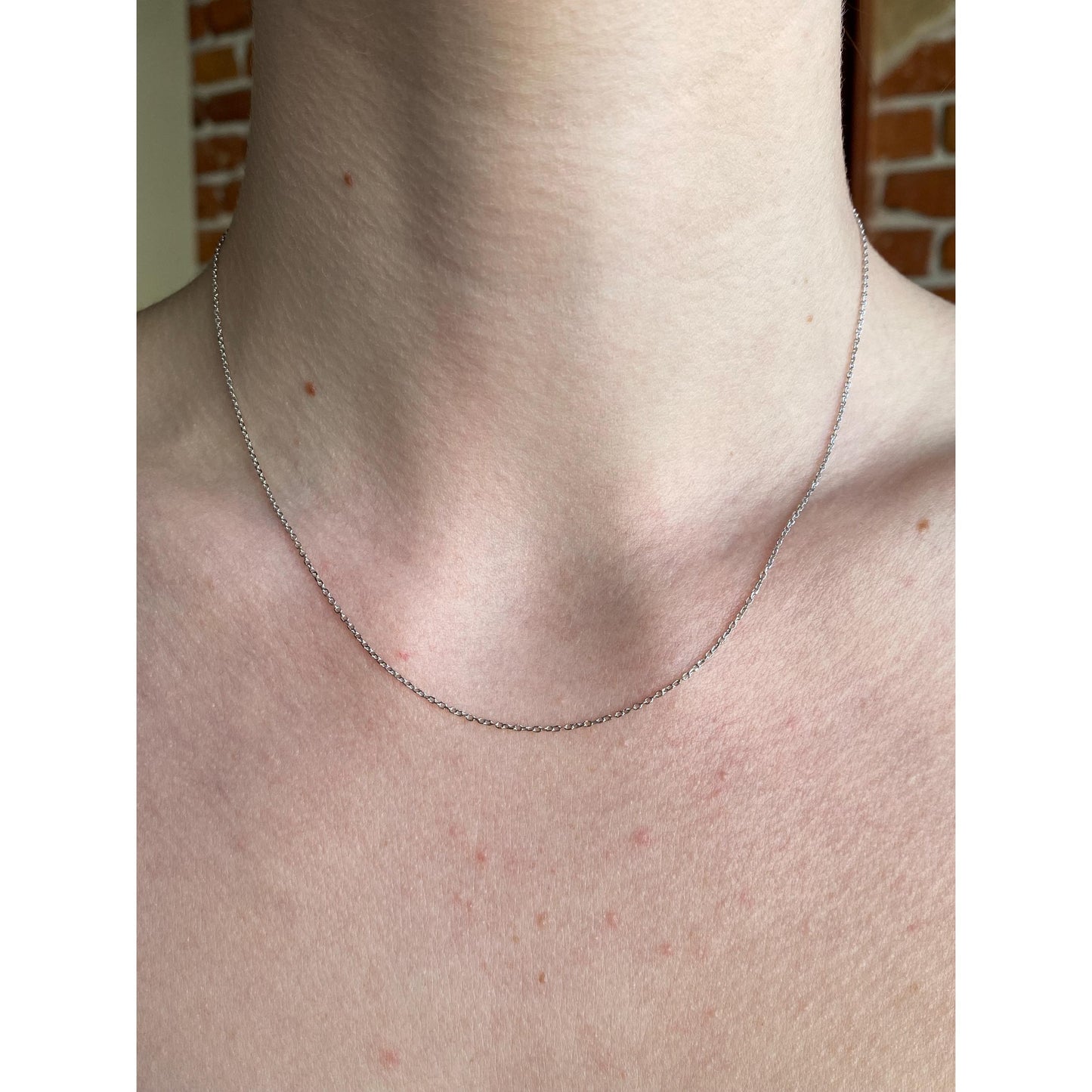 Vintage Solid 14k White Gold Dainty Biker Link Chain Necklace - 16.5 inches