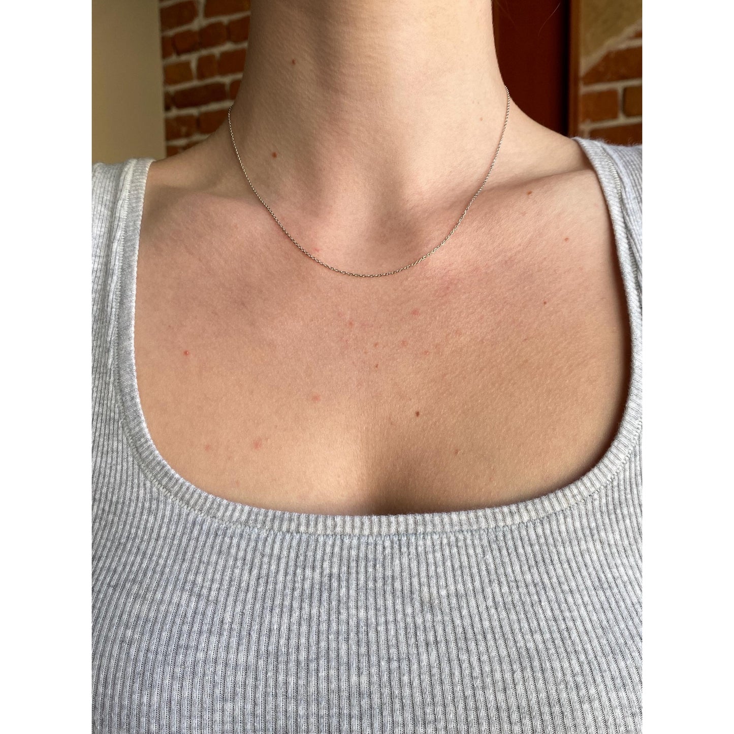 Vintage Solid 14k White Gold Dainty Biker Link Chain Necklace - 16.5 inches