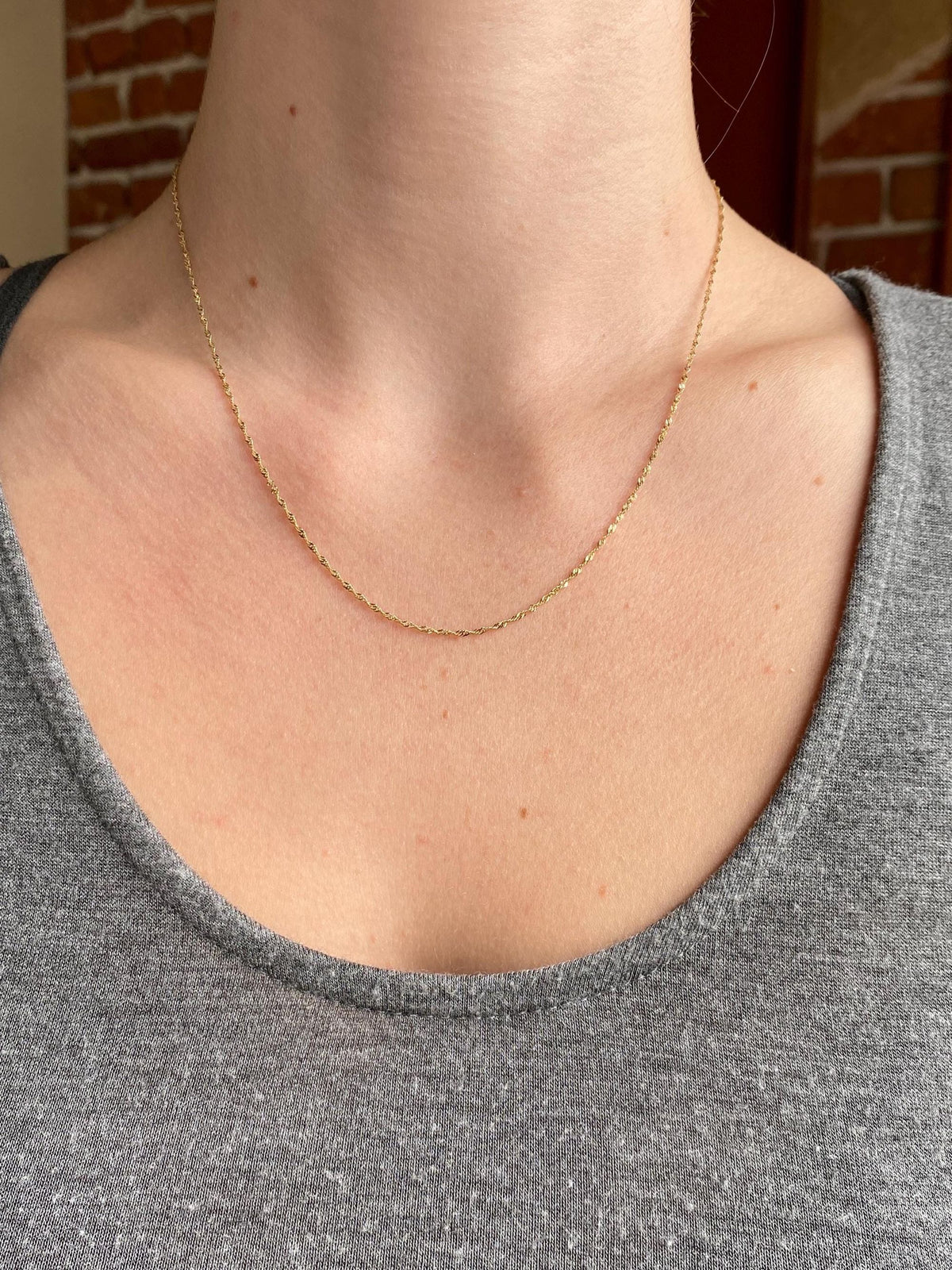 Vintage Solid 14k Yellow Gold Dainty Twist Chain Necklace - 17.75 inches