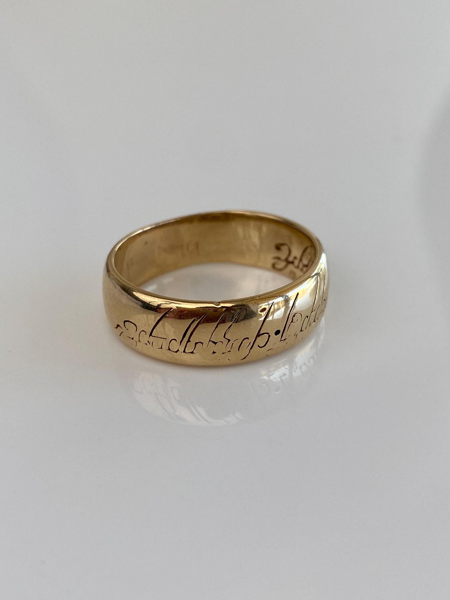 Vintage Solid 14k Yellow Gold LOTR Replica Engraved Text Ring Band - Size 11.25