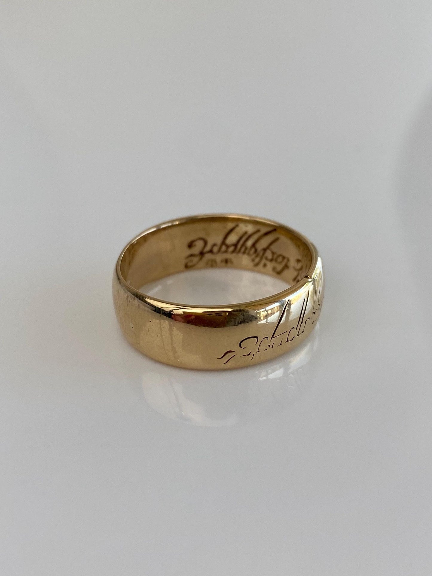 Vintage Solid 14k Yellow Gold LOTR Replica Engraved Text Ring Band - Size 11.25