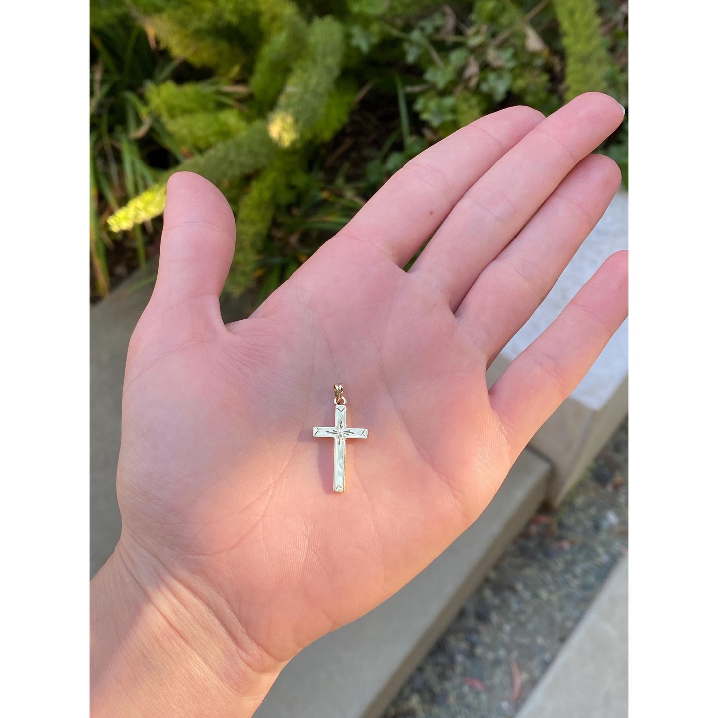 Vintage 14k Yellow Gold Engraved Cross Charm