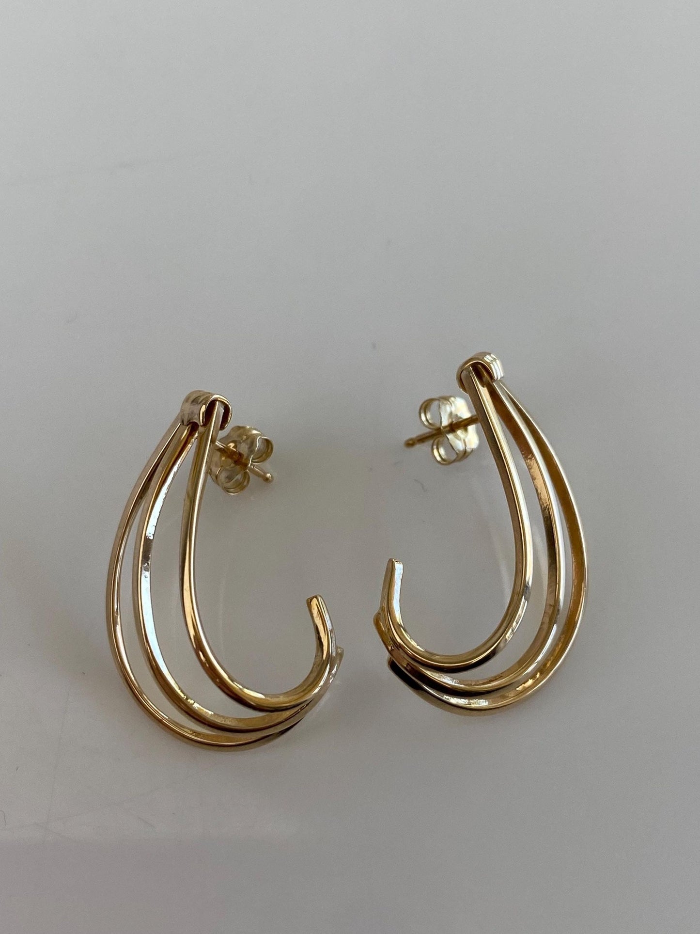 Vintage Solid 14k Yellow Gold Open Work Wave Drop Earrings