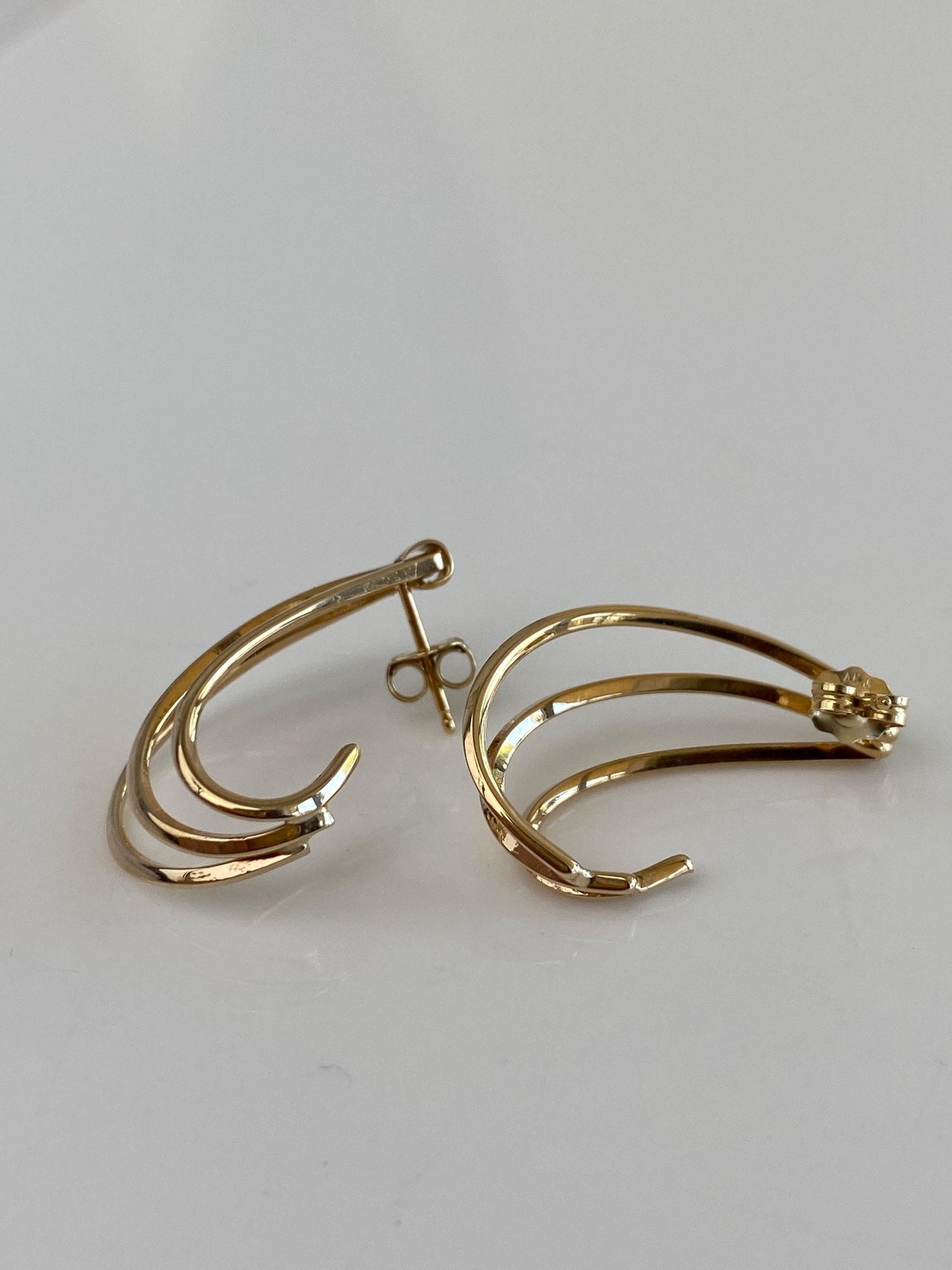 Vintage Solid 14k Yellow Gold Open Work Wave Drop Earrings