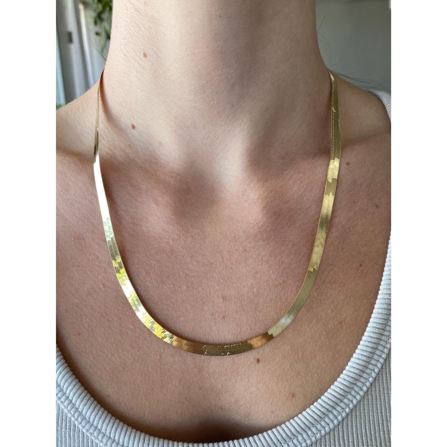 Vintage Solid 14k Yellow Gold Herringbone Chain Necklace - 20.25 inches