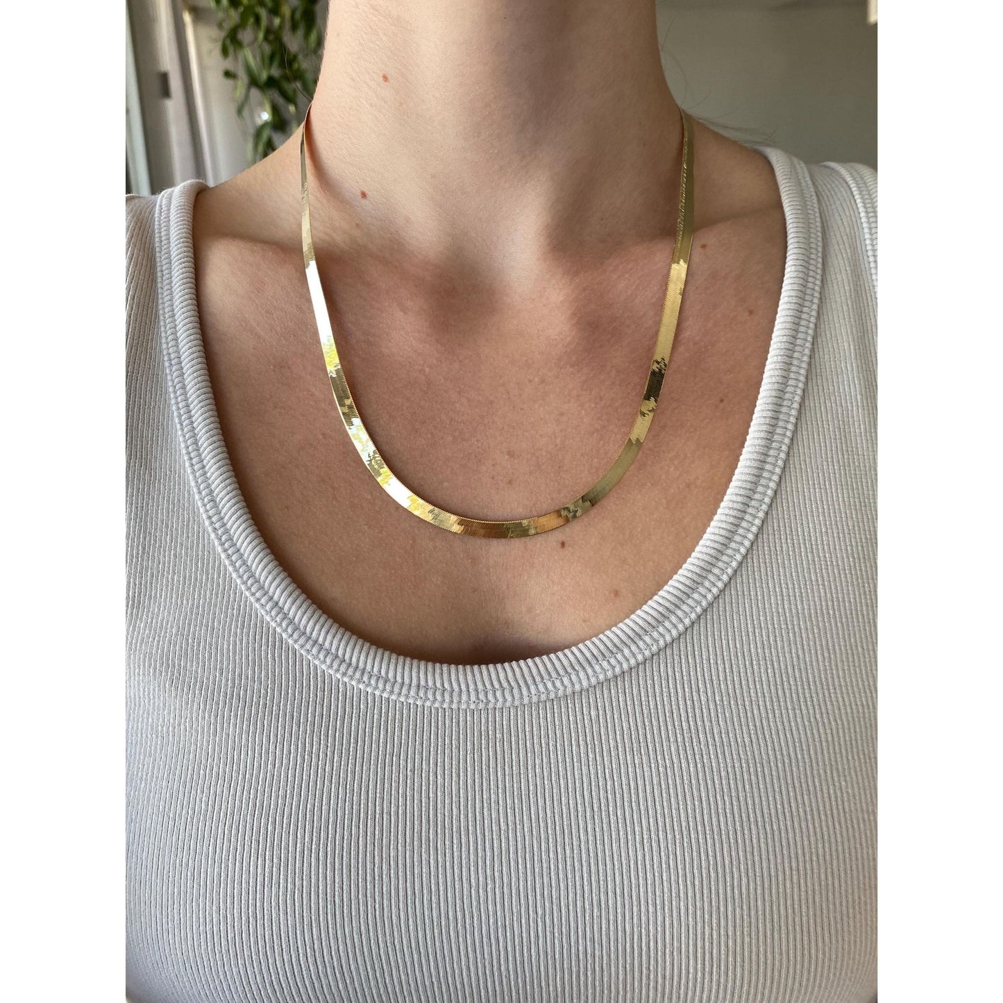 Vintage Solid 14k Yellow Gold Herringbone Chain Necklace - 20.25 inches