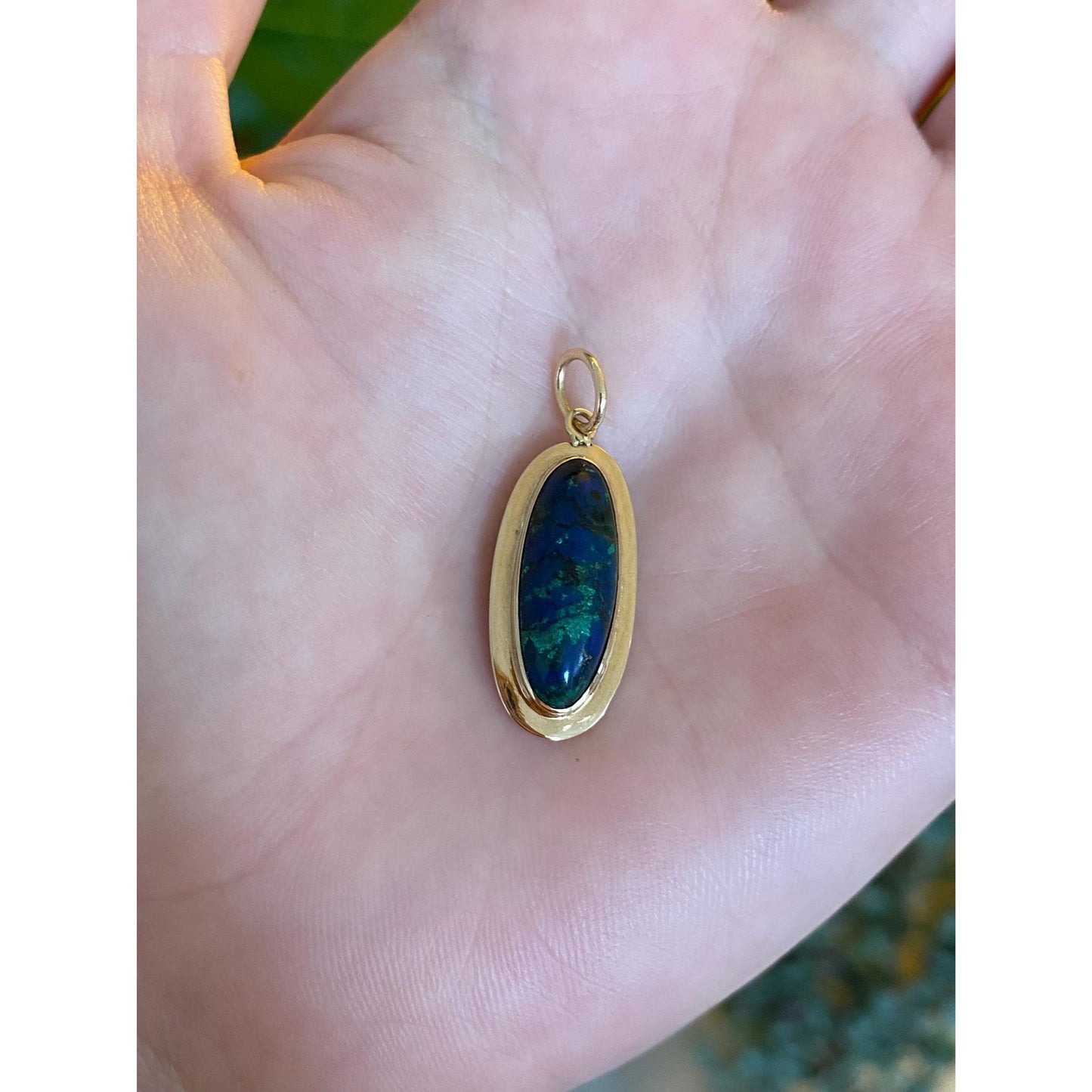 Vintage Solid 14k Yellow Gold Azurite Malachite Cabochon Stick Pin Conversion Charm