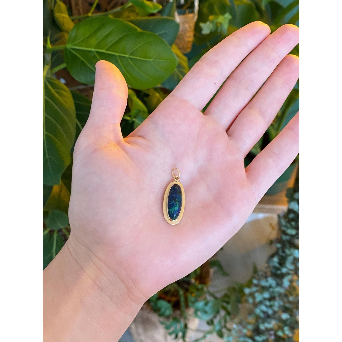 Vintage Solid 14k Yellow Gold Azurite Malachite Cabochon Stick Pin Conversion Charm