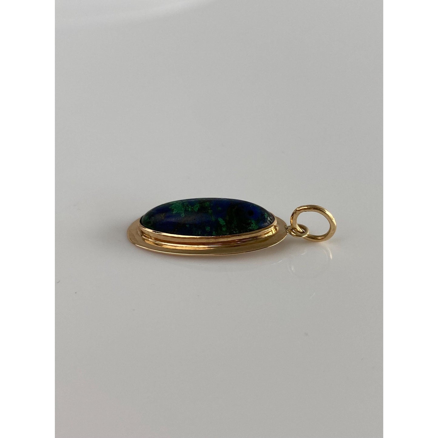 Vintage Solid 14k Yellow Gold Azurite Malachite Cabochon Stick Pin Conversion Charm
