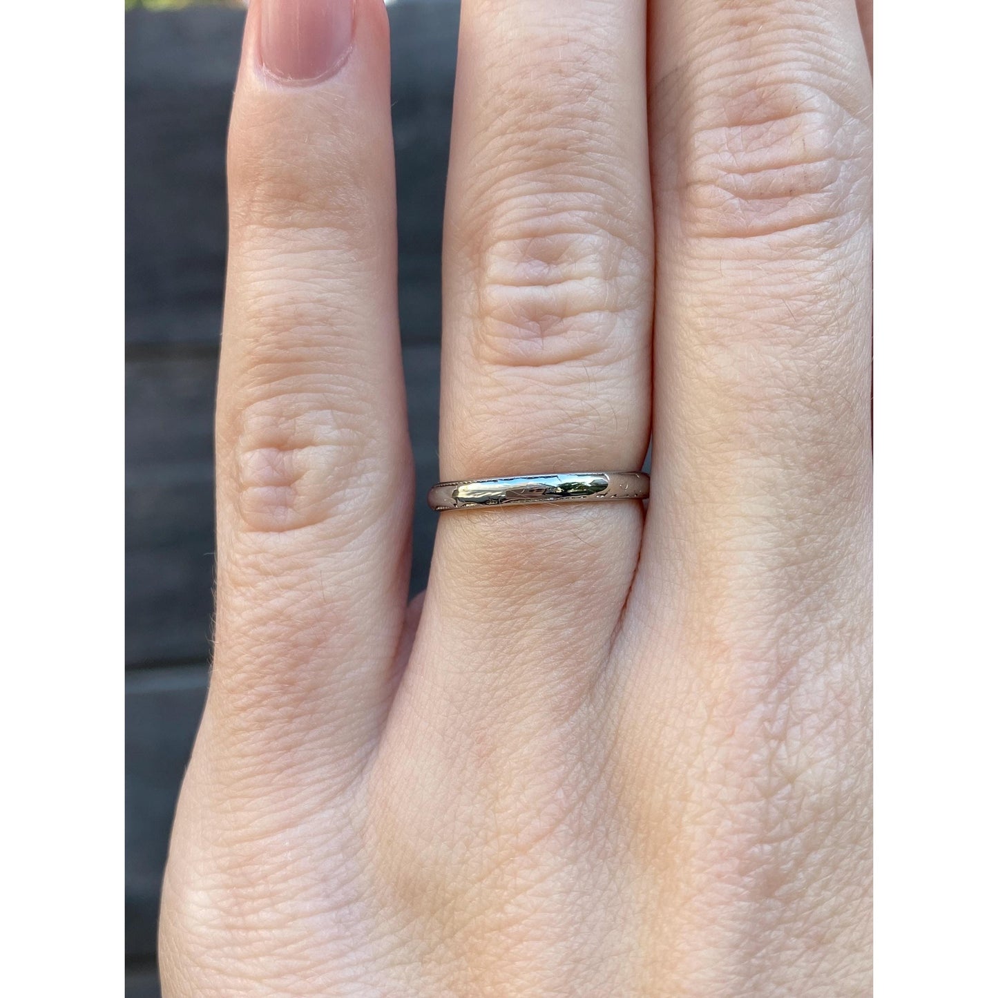 Vintage Solid 18k White Gold Miligrain Ring Band - Size 4.75