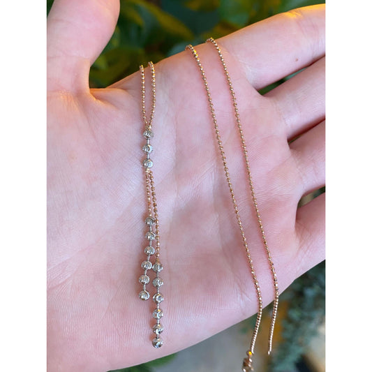 Vintage Solid 14k Rose & White Gold Moon Cut Beaded Chain Necklace - 18.25 inches