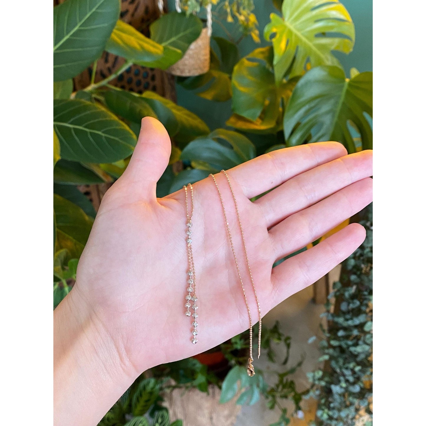 Vintage Solid 14k Rose & White Gold Moon Cut Beaded Chain Necklace - 18.25 inches