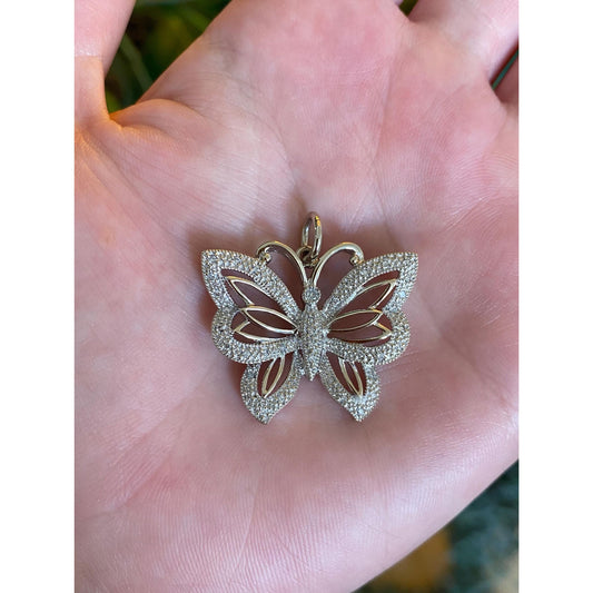 Vintage Solid 14k White Gold Diamond Butterfly Charm