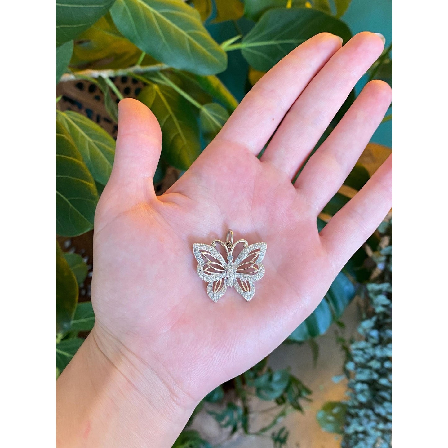 Vintage Solid 14k White Gold Diamond Butterfly Charm