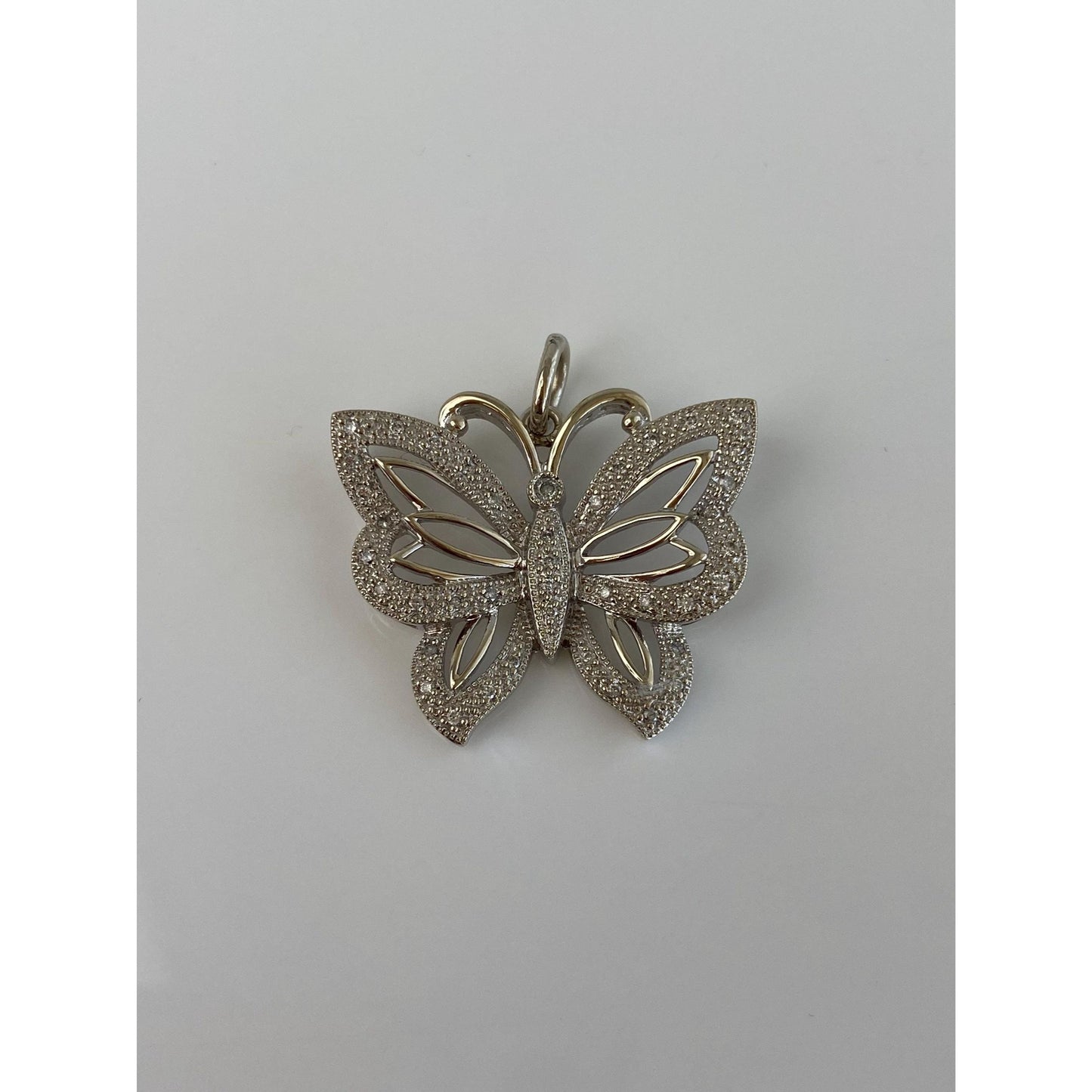 Vintage Solid 14k White Gold Diamond Butterfly Charm