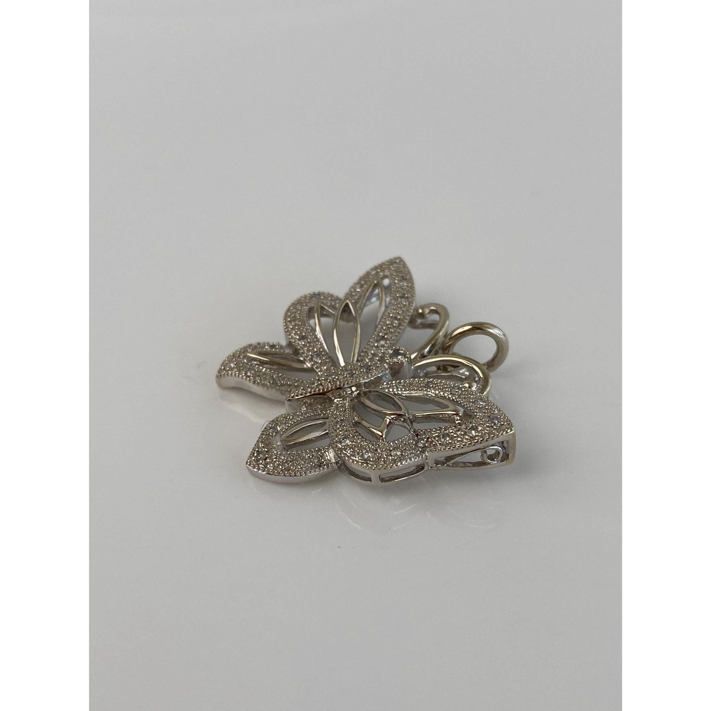Vintage Solid 14k White Gold Diamond Butterfly Charm