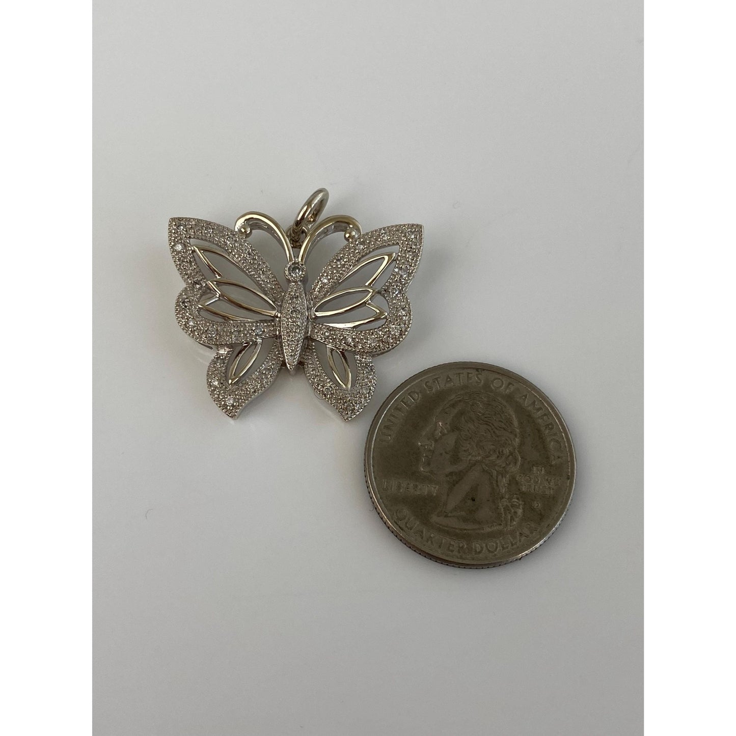 Vintage Solid 14k White Gold Diamond Butterfly Charm