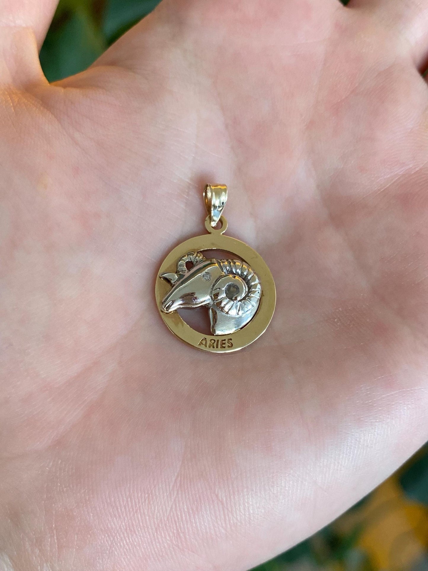 Vintage Solid 10k White & Yellow Gold Diamond Eye Ram Aries Zodiac Charm