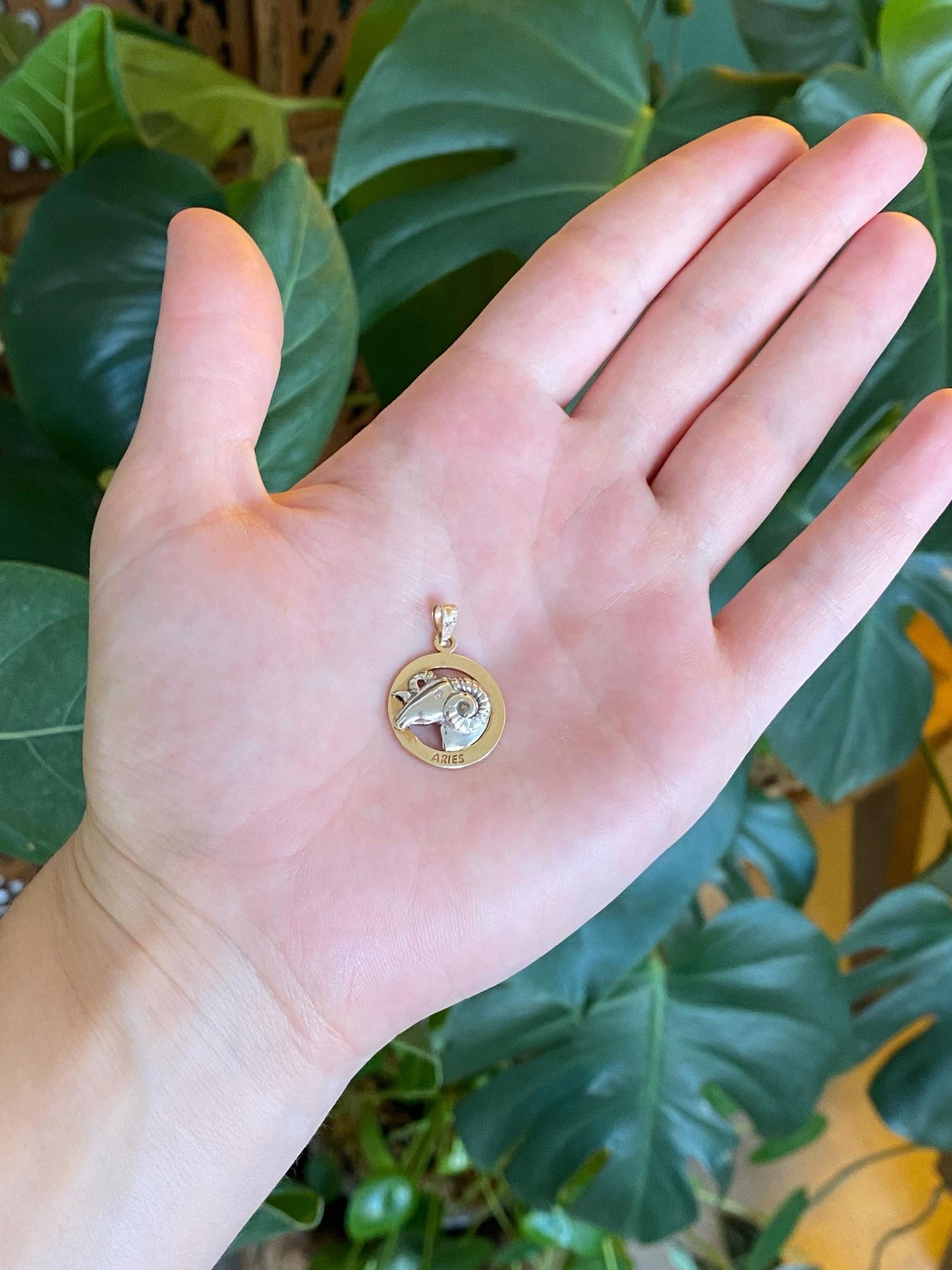 Vintage Solid 10k White & Yellow Gold Diamond Eye Ram Aries Zodiac Charm