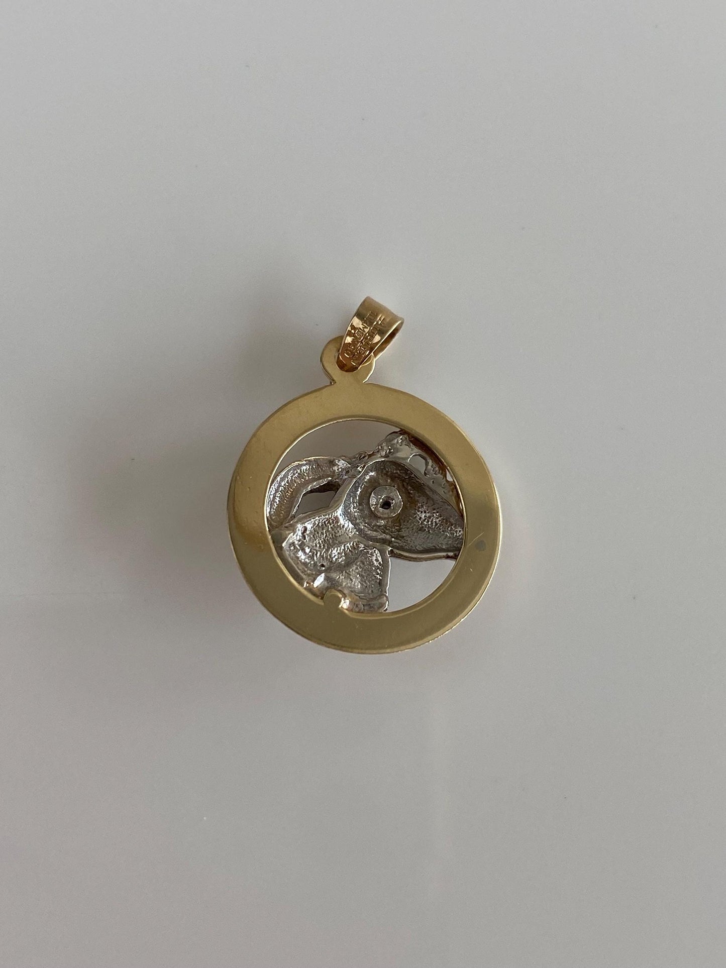 Vintage Solid 10k White & Yellow Gold Diamond Eye Ram Aries Zodiac Charm