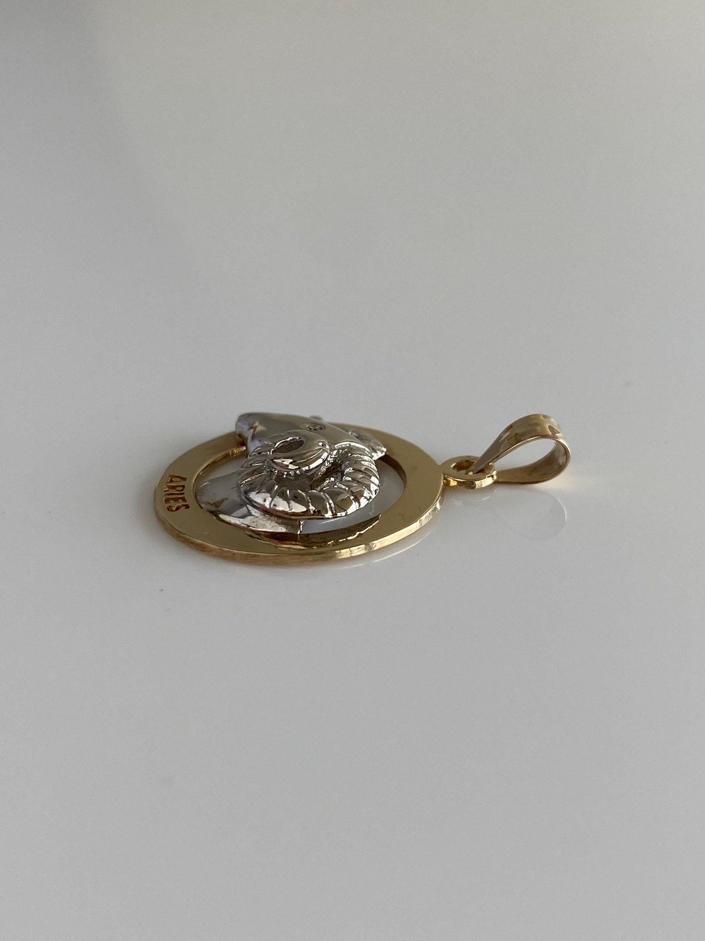 Vintage Solid 10k White & Yellow Gold Diamond Eye Ram Aries Zodiac Charm