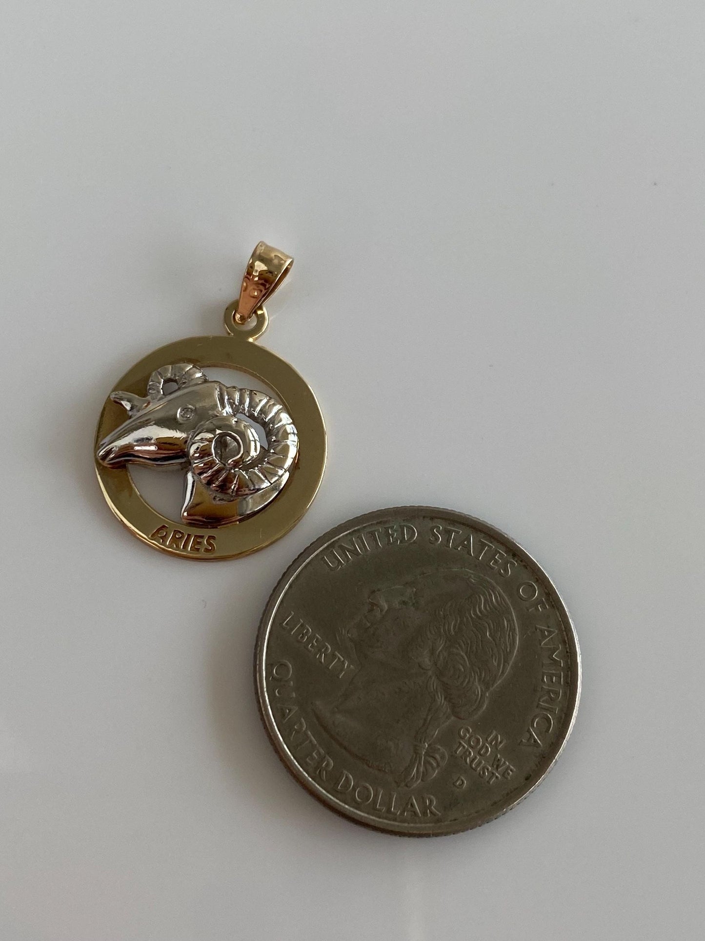 Vintage Solid 10k White & Yellow Gold Diamond Eye Ram Aries Zodiac Charm