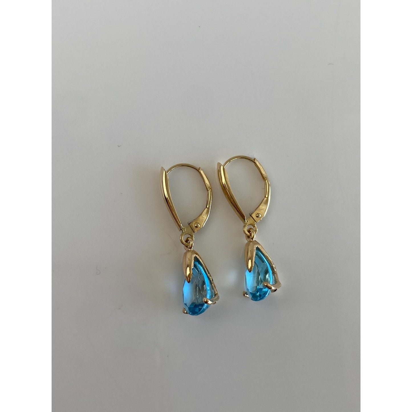 Vintage Solid 14k Yellow Gold Topaz Dangle Earrings