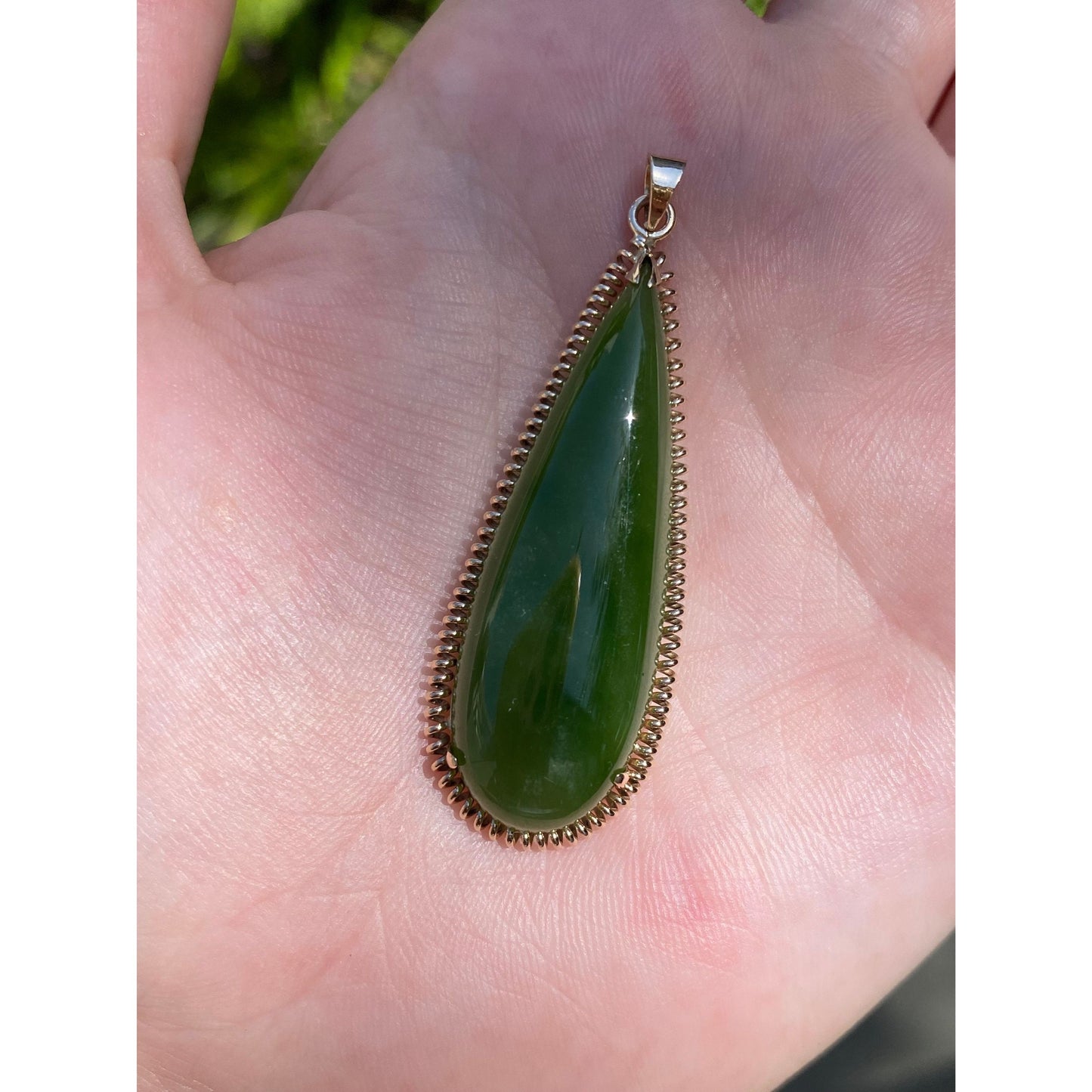 Vintage Solid 10k Yellow Gold Large Jade Teardrop Charm