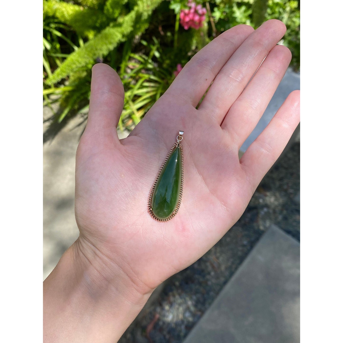 Vintage Solid 10k Yellow Gold Large Jade Teardrop Charm