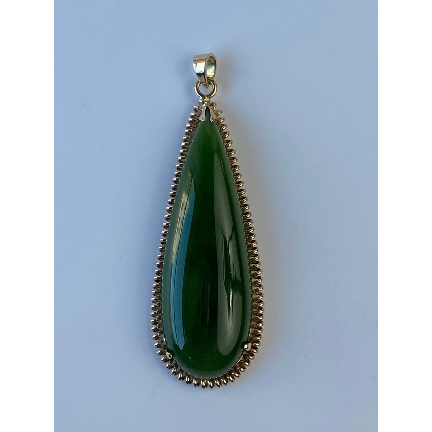 Vintage Solid 10k Yellow Gold Large Jade Teardrop Charm