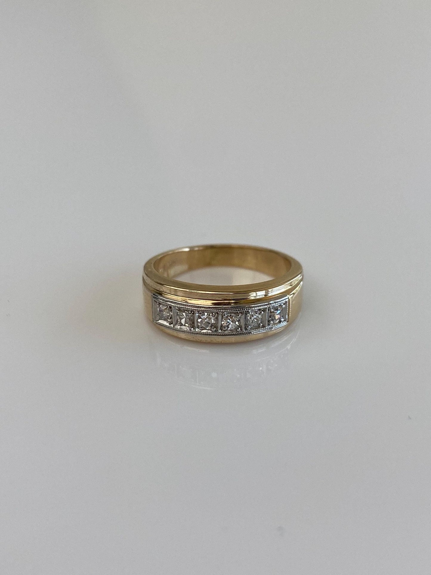 Vintage Solid 14k Yellow Gold & Platinum Diamond Ring Band - Size 4.25